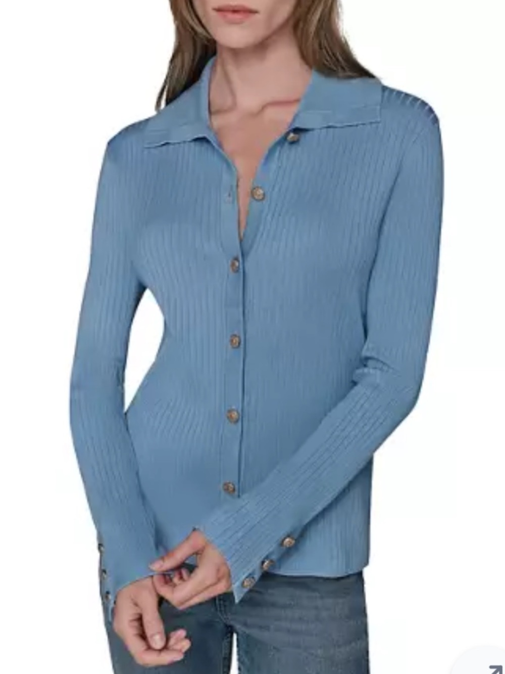 NWT Karl Lagerfeld Paris Blue Button Front Ribbed Sweater Size S